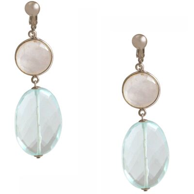 Gemshine clip earrings with rose quartz and aquamarine quartz