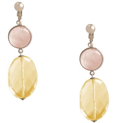 Gemshine clip earrings with rose quartz and golden yellow
