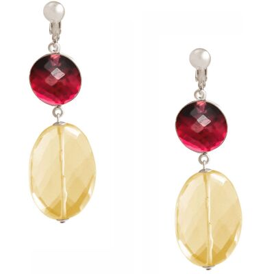 Gemshine clip earrings with red tourmaline quartz and golden yellow