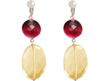 Boucles d'oreilles clip Gemshine avec quartz tourmaline rouge et jaune d'or 2