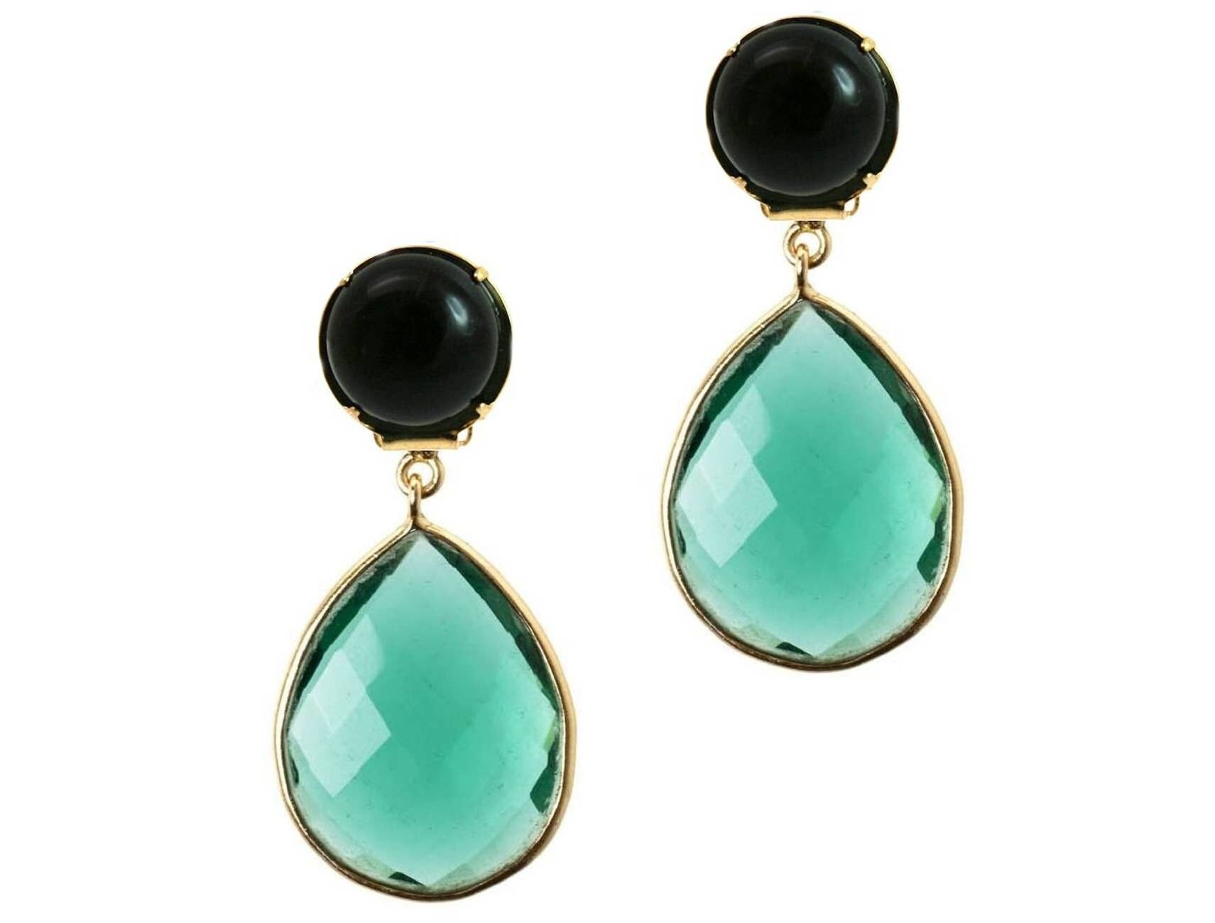 Pendientes de clip o de botón con brillo de gemas y ónix negro