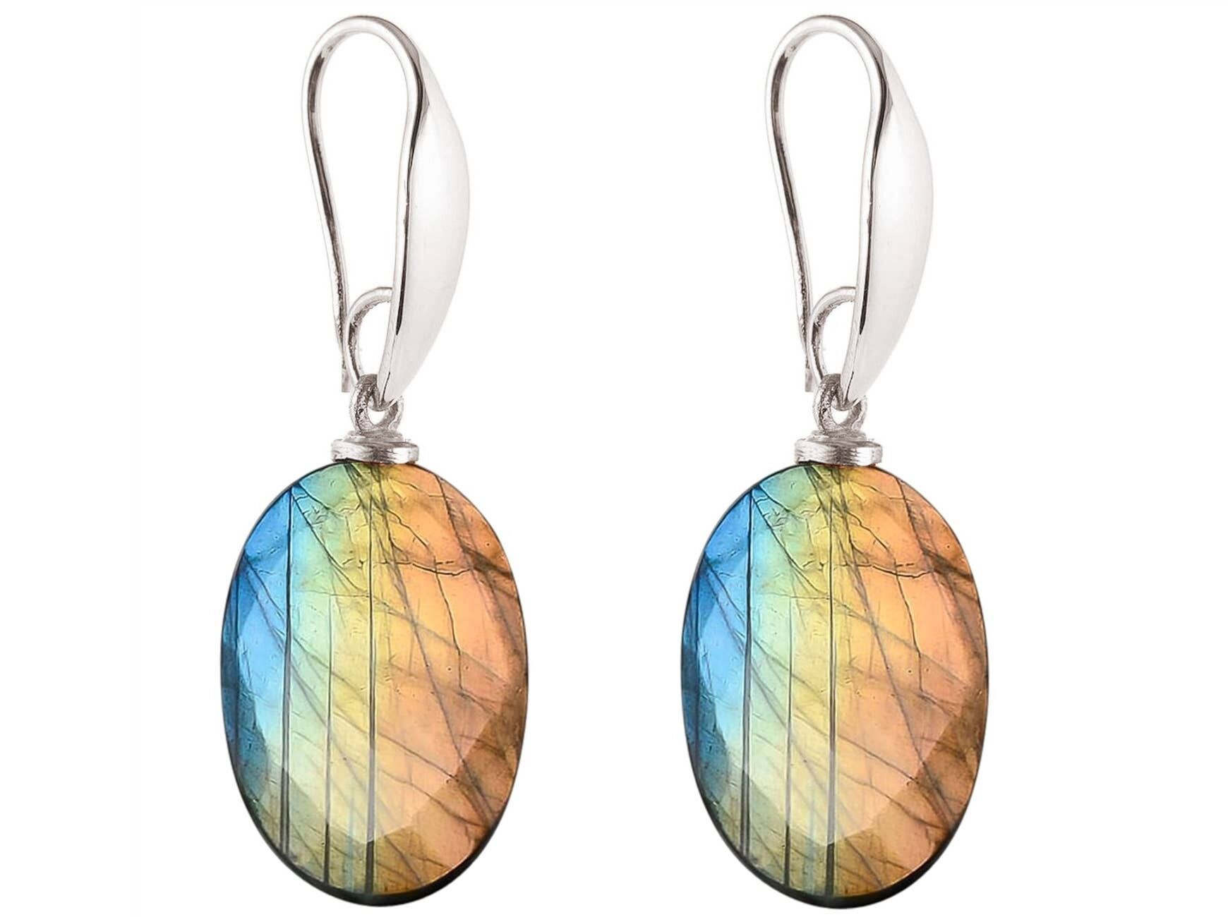 Orecchini Gemshine Ovali labradorite luccicanti grigi 3-D