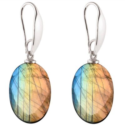 Gemshine earrings 3-D gray shimmering labradorite ovals