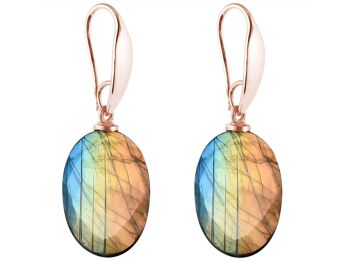 Boucles d'oreilles Gemshine Ovales de labradorite scintillants gris 3-D 4