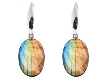 Boucles d'oreilles Gemshine Ovales de labradorite scintillants gris 3-D 3