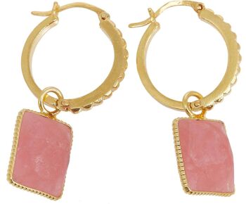 Boucles d'oreilles créoles Gemshine avec pierres précieuses de rhodonite rose 2