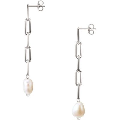 Gemshine earrings hanging chain with white cultured pearl