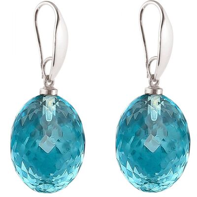 Pendientes Gemshine con óvalos de cuarzo con topacio azul en 3D