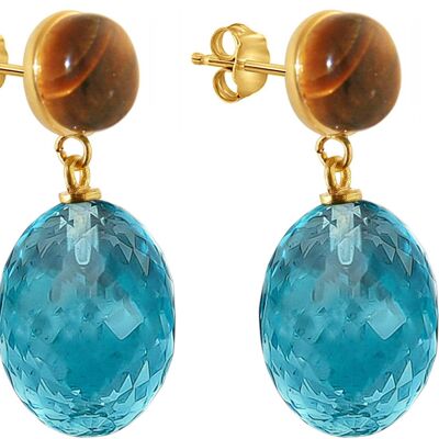 Gemshine earrings with 3-D blue topaz ovals and brown
