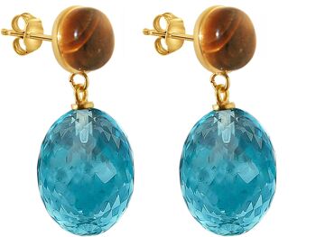 Boucles d'oreilles Gemshine avec ovales de topaze bleue 3-D et marron 1