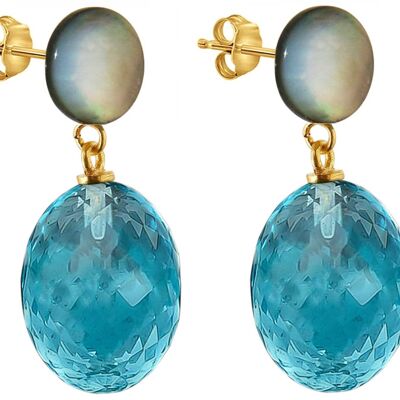 Gemshine earrings with 3-D blue topaz ovals and grey