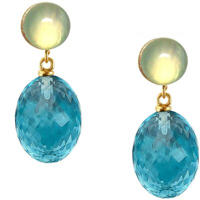 Gemshine earrings with 3-D blue topaz ovals and sea green