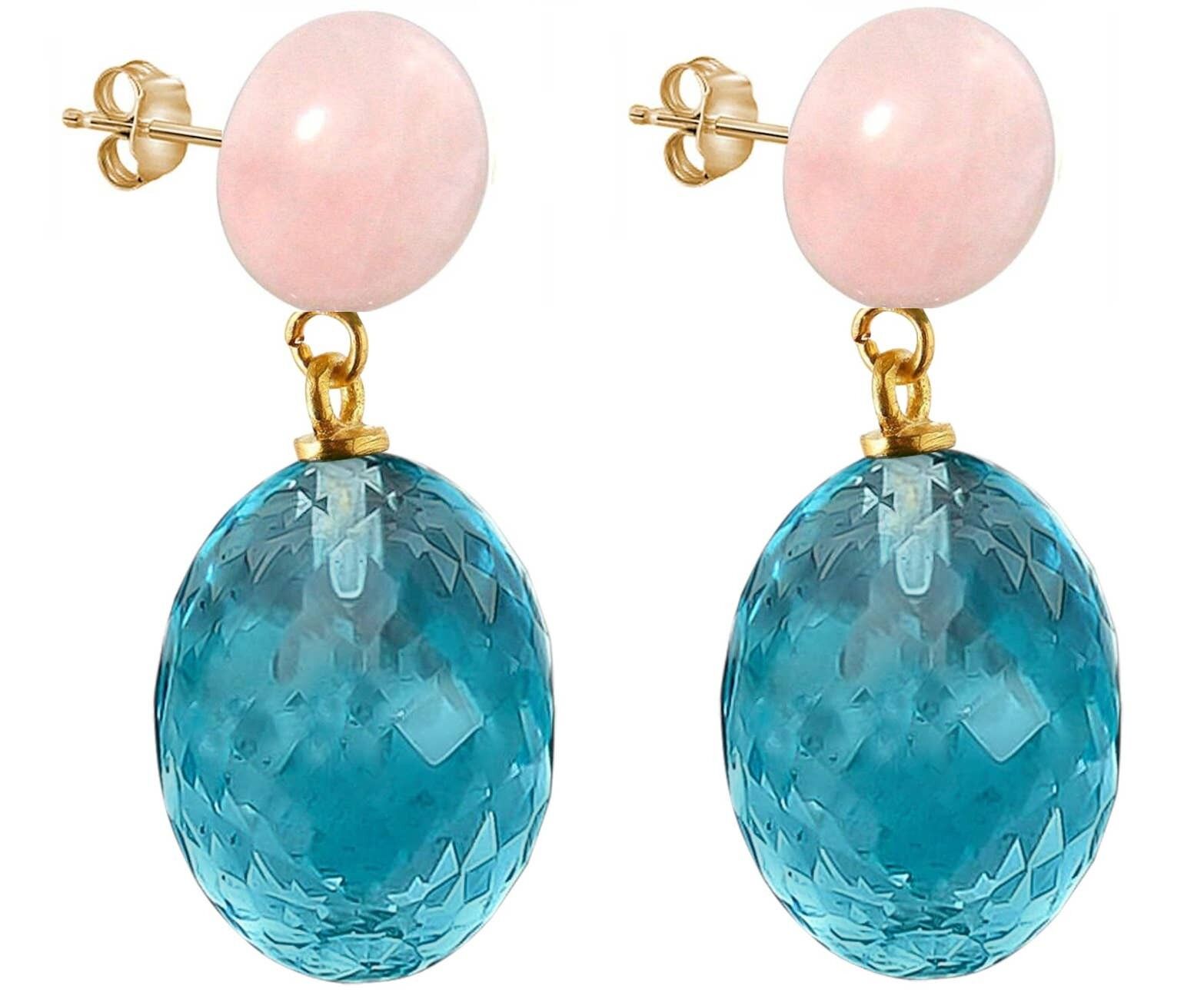 Orecchini Gemshine con ovali di topazio blu 3D e quarzo rosa