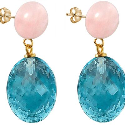 Gemshine earrings with 3-D blue topaz ovals and rose quartz