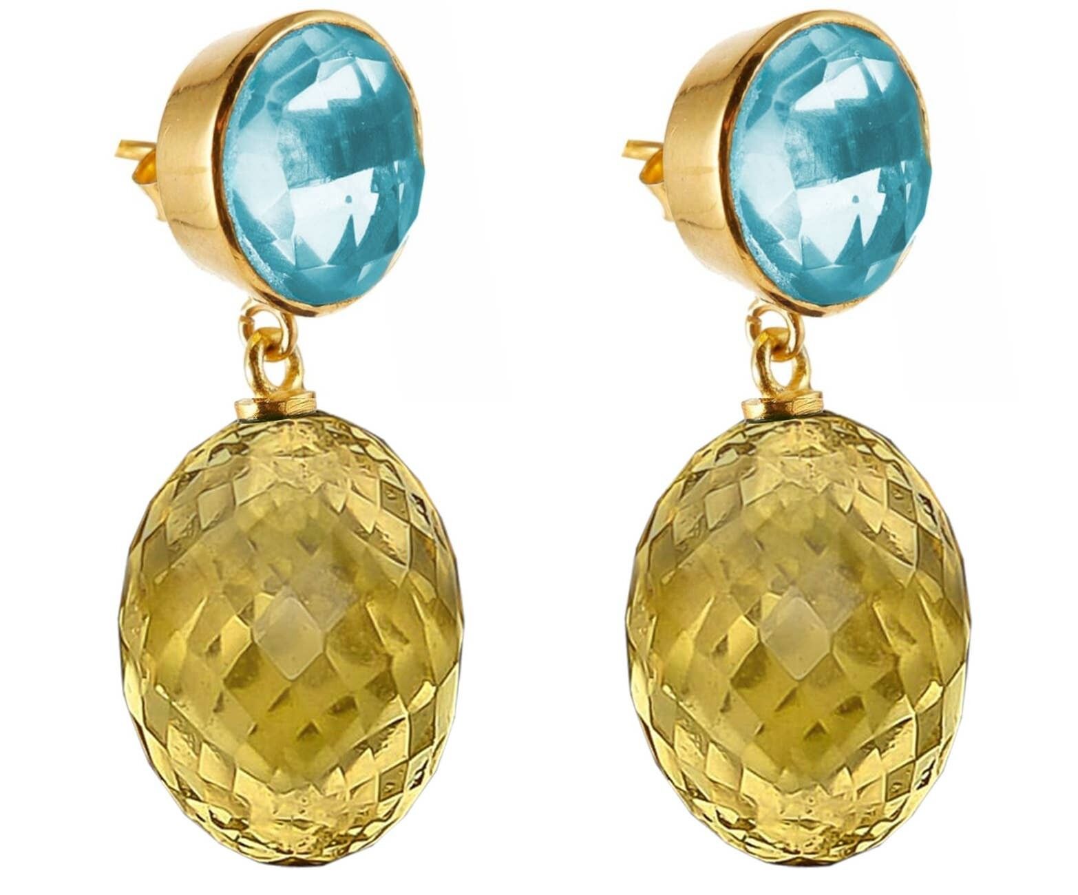 Gemshine - orecchini con ovali citrino giallo dorato 3-D