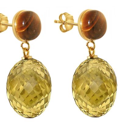 Boucles d'oreilles Gemshine + ovales de citrine jaune doré 3-D