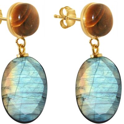 Boucles d'oreilles Gemshine - avec labradorite grise scintillante 3D