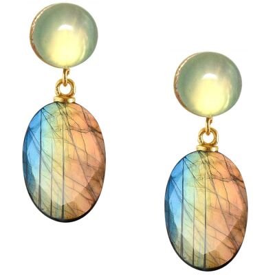 Boucles d'oreilles Gemshine - avec labradorite grise scintillante 3D