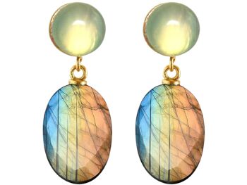 Boucles d'oreilles Gemshine - avec labradorite grise scintillante 3D 3