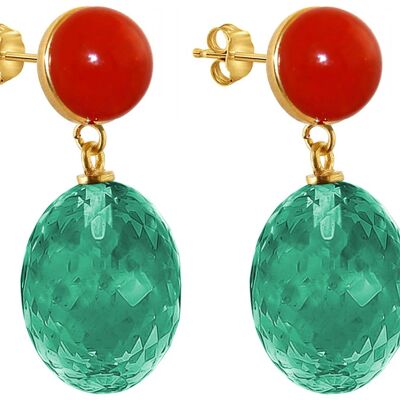 Pendientes Gemshine - con óvalos de cuarzo turmalina verde 3-D