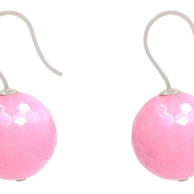 Pendientes Gemshine con bolas de piedras preciosas de calcedonia rosa en 3-D