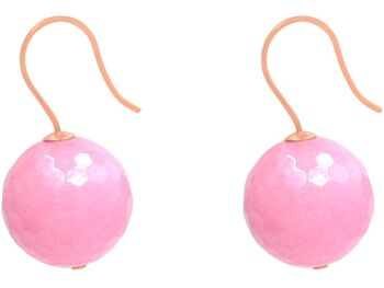 Boucles d'oreilles Gemshine avec boules de pierres précieuses de calcédoine rose 3-D 3