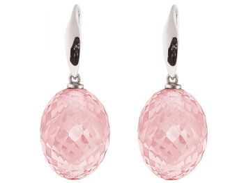 Boucles d'oreilles Gemshine avec pierres précieuses ovales en quartz rose 3D 3