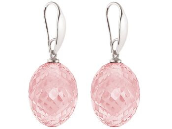 Boucles d'oreilles Gemshine avec pierres précieuses ovales en quartz rose 3D 1