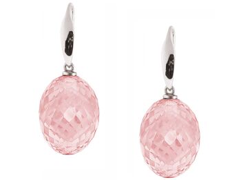 Boucles d'oreilles Gemshine avec pierres précieuses ovales en quartz rose 3D 2