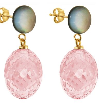 Gemshine earrings with 3-D rose quartz ovals and grey