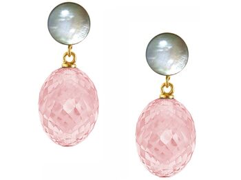 Boucles d'oreilles Gemshine avec ovales de quartz rose 3D et gris 2