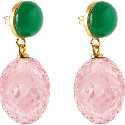 Pendientes Gemshine con óvalos de cuarzo rosa tridimensionales y verdes