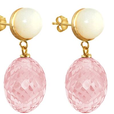 Pendientes Gemshine con óvalos de cuarzo rosa tridimensional y blanco