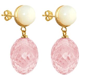 Boucles d'oreilles Gemshine avec ovales de quartz rose 3D et blanc 1