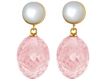 Boucles d'oreilles Gemshine avec ovales de quartz rose 3D et blanc 3