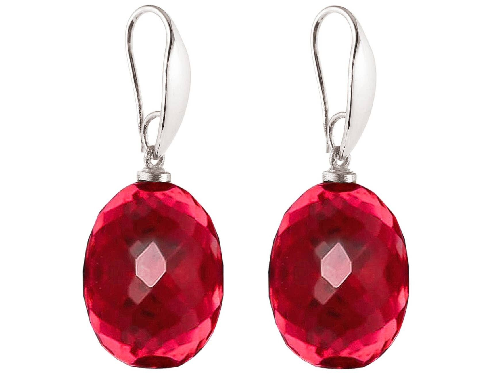 Orecchini Gemshine con ovali di quarzo scintillante rosso 3-D