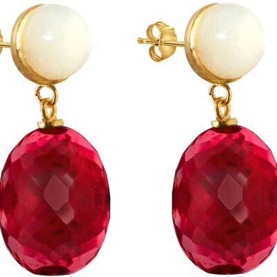 Gemshine - boucles d'oreilles avec des ovales de quartz scintillants rouges 3D