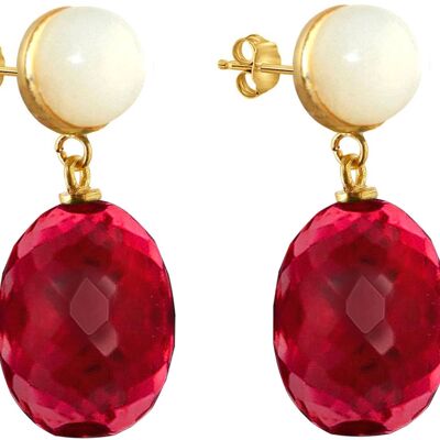 Gemshine - earrings with 3-D red sparkling quartz ovals