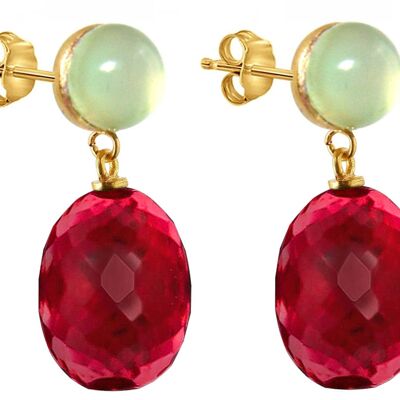 Boucles d'oreilles Gemshine avec ovales de quartz scintillants rouges 3D