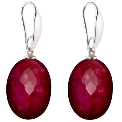 Boucles d'oreilles Gemshine avec des ovales de rubis rouges étincelants en 3D