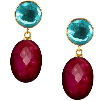 Boucles d'oreilles Gemshine avec des ovales de rubis rouges scintillants 3D