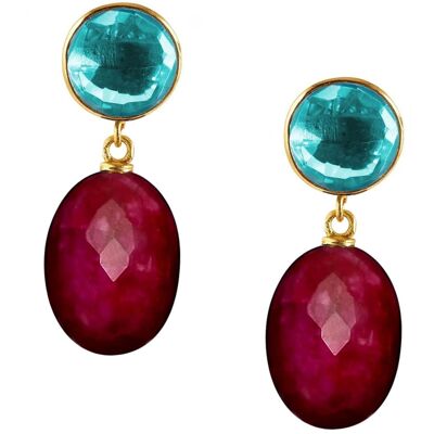Gemshine earrings with 3D red sparkling ruby ovals