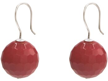 Boucles d'oreilles Gemshine avec boules de pierres précieuses de jade fuchsia rouge 3-D 1