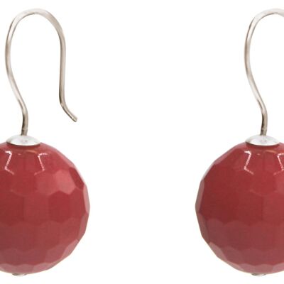 Gemshine earrings with 3-D red fuchsia jade gemstone balls