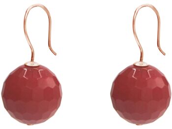 Boucles d'oreilles Gemshine avec boules de pierres précieuses de jade fuchsia rouge 3-D 3
