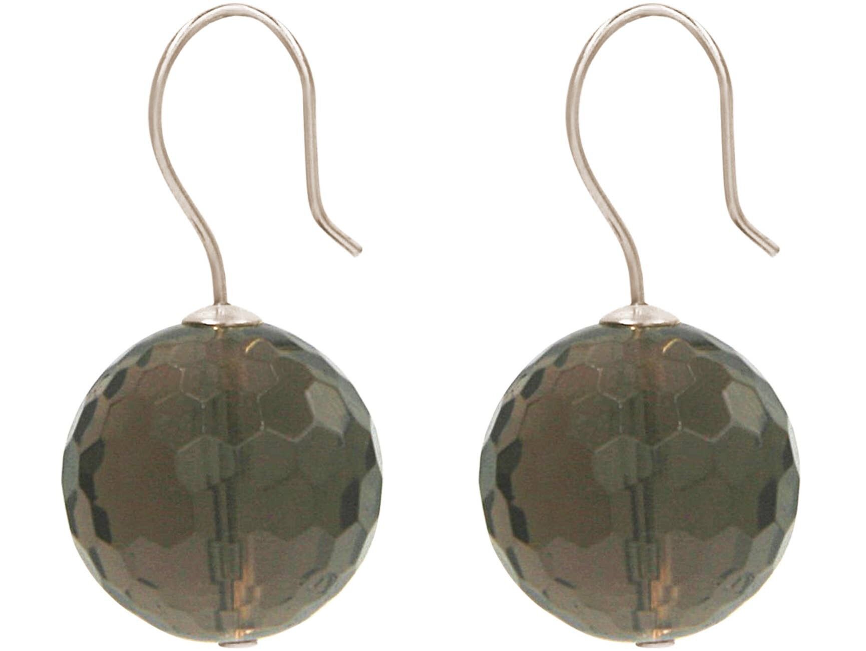 Gemshine Ohrringe mit 3-D Smoky Rauchquarz Edelstein Kugeln