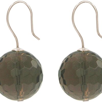 Pendientes Gemshine con bolas de piedras preciosas de cuarzo ahumado ahumado en 3-D