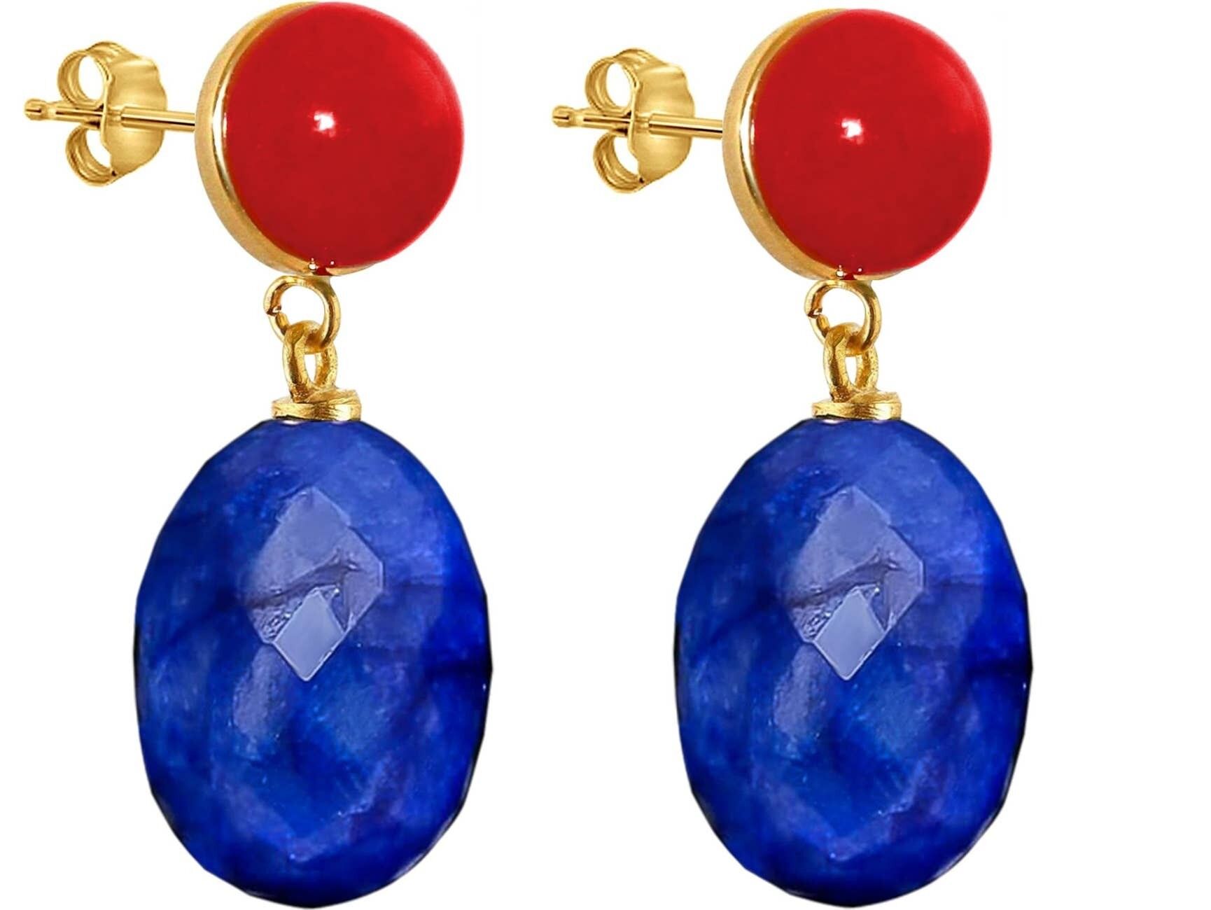 Gemshine Orecchino. con ovali di zaffiro blu profondo 3-D