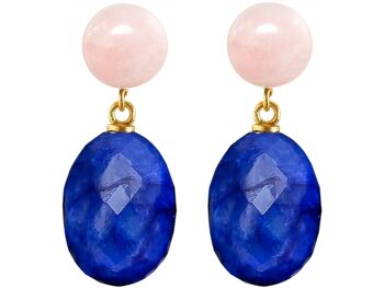 Boucles d'oreilles Gemshine + ovales de saphir bleu profond 3D 3