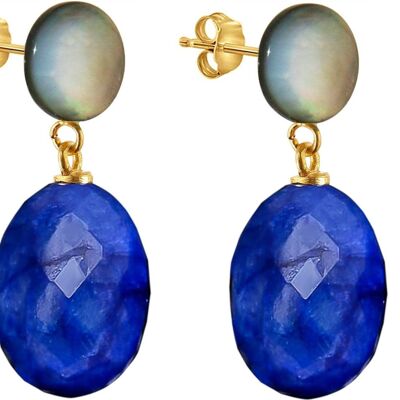 Gemshine - boucles d'oreilles avec ovales de saphir bleu profond 3D